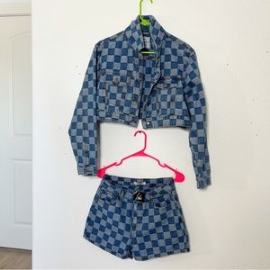 Dressed in LA LA matching checkerboard jacket and short
